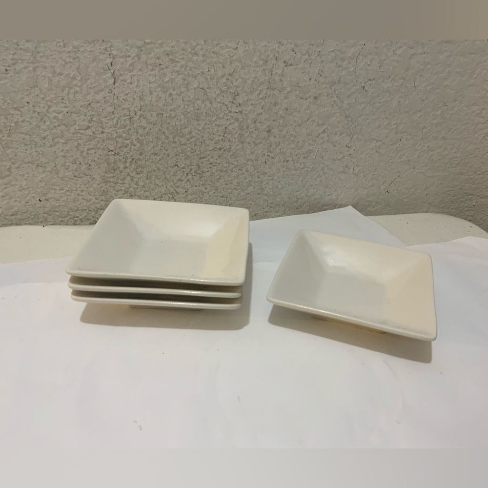 Set Of Four (4) 10 Strawberry Street White Square Saucers appetizers G25